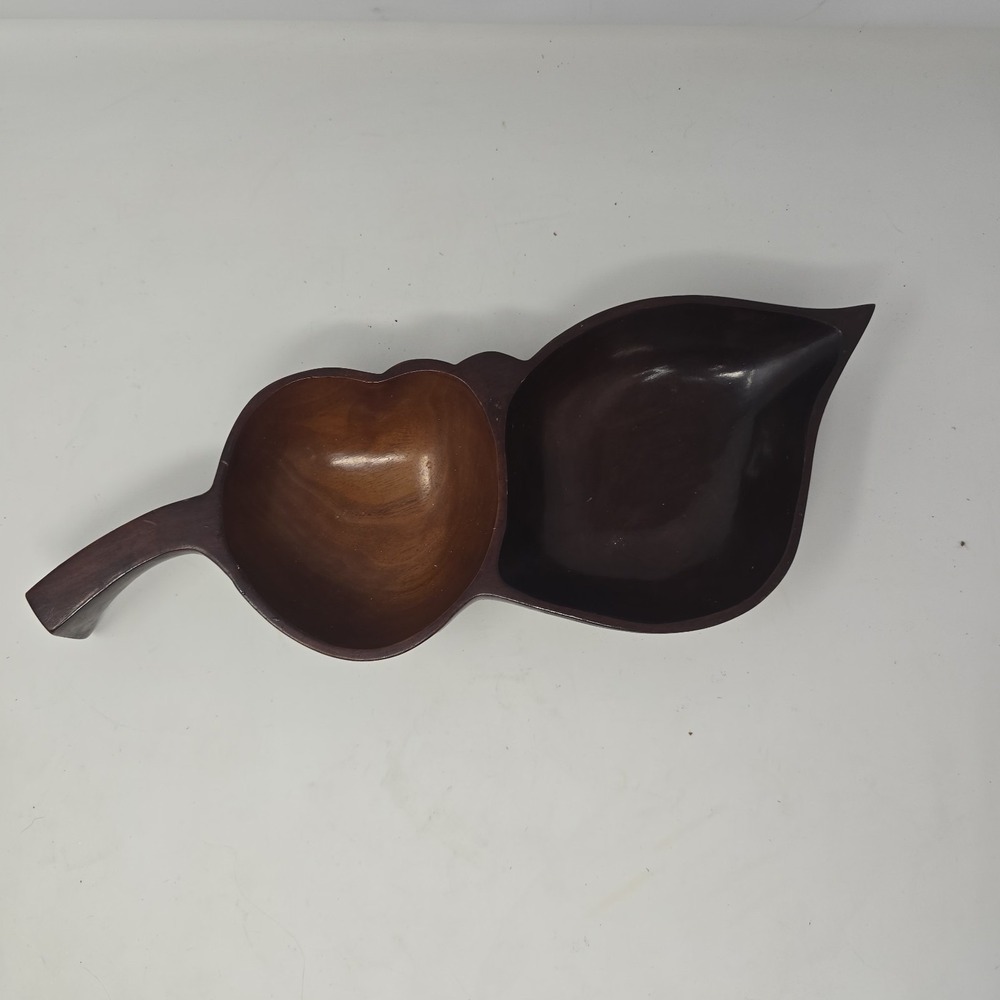 Vtg Wood Bowl, Mahogany from Haiti. Hand carved Leaf shape - Picture 6 of 11
